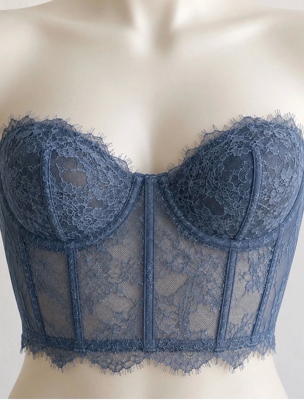 Victorias Secret Dream Angels Lace Corset Top Blue 34D Underwire Boning